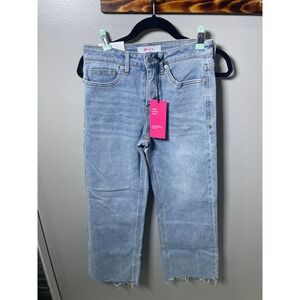 MoCo Boutique Tummy Control Wide Leg Crop Jeans Light Wash Raw Hem Size 5/27 NEW
